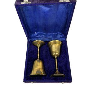 Brass Goblet Set Of 2 In Velvet Box Made In India Vintage Style Elegant Design